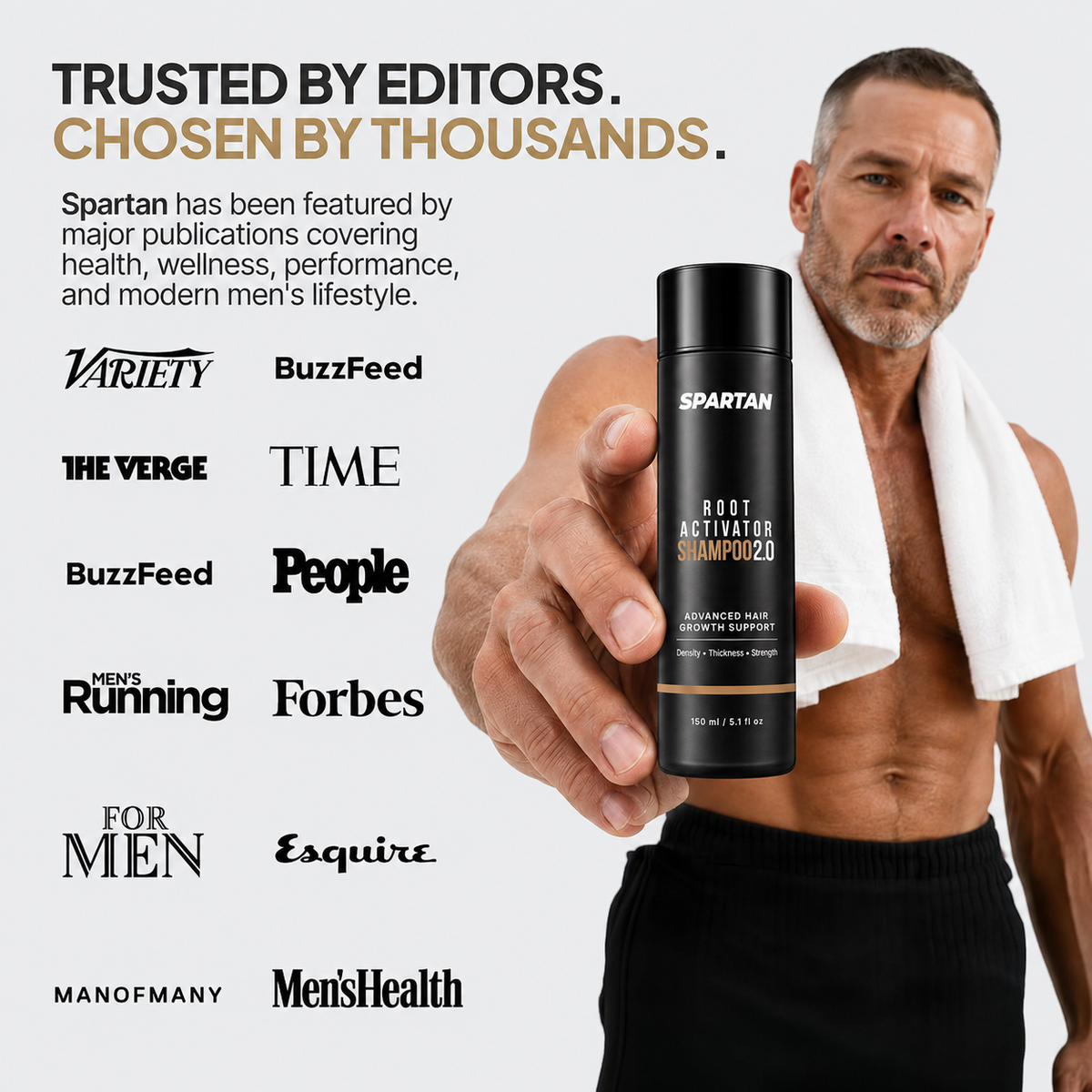 Hair Growth Shampoo for Men - Thinning Hair & Hair Loss Shampoo with Ginseng, Peppermint & Menthol, Natural Scalp Root Activator for Thicker Fuller Hair, 144g | SPARTAN