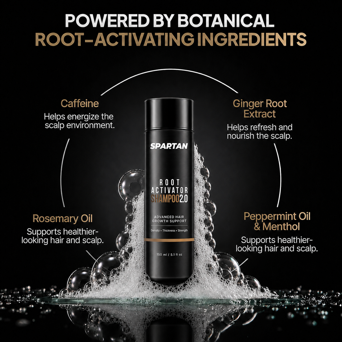 Hair Growth Shampoo for Men - Thinning Hair & Hair Loss Shampoo with Ginseng, Peppermint & Menthol, Natural Scalp Root Activator for Thicker Fuller Hair, 144g | SPARTAN