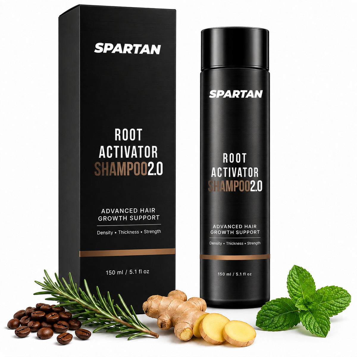 Hair Growth Shampoo for Men - Thinning Hair & Hair Loss Shampoo with Ginseng, Peppermint & Menthol, Natural Scalp Root Activator for Thicker Fuller Hair, 144g | SPARTAN